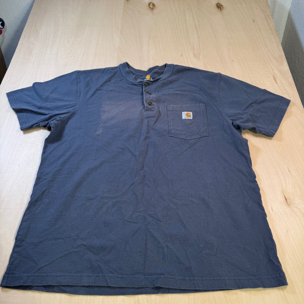 Carhartt Mens Henley Shirt‎ Short Sleeve Pocket Blue Work Casual